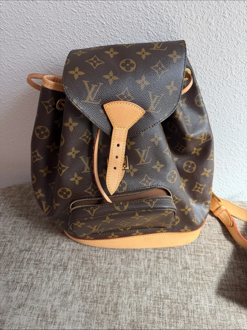 Louis Vuitton Monogram Canvas Backpack in Brown and Tan Leather Trim